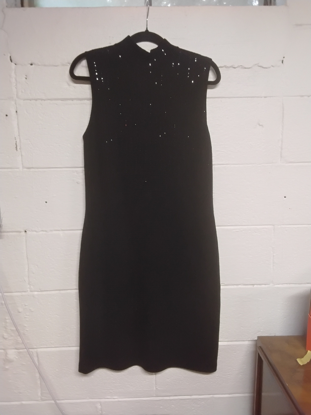 St. John Black Sleeveless Mock Neck Sequin Dress